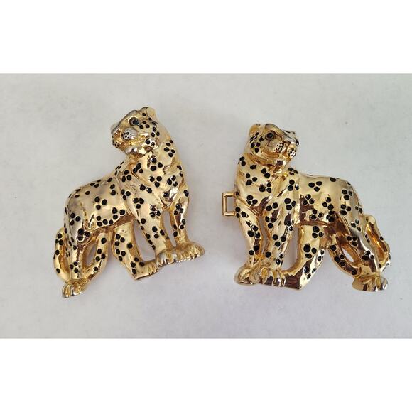 Vtg Cheetah Leopard Belt Buckle Womens Goldtone 1970s 1980s Large Cat Metal Belt